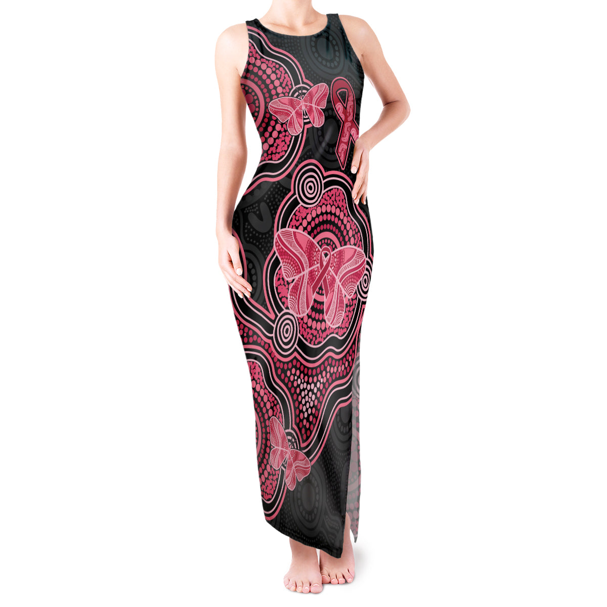 Australia Indigenous Mother's Day Tank Maxi Dress Aboriginal Breast Cancer Ribbon