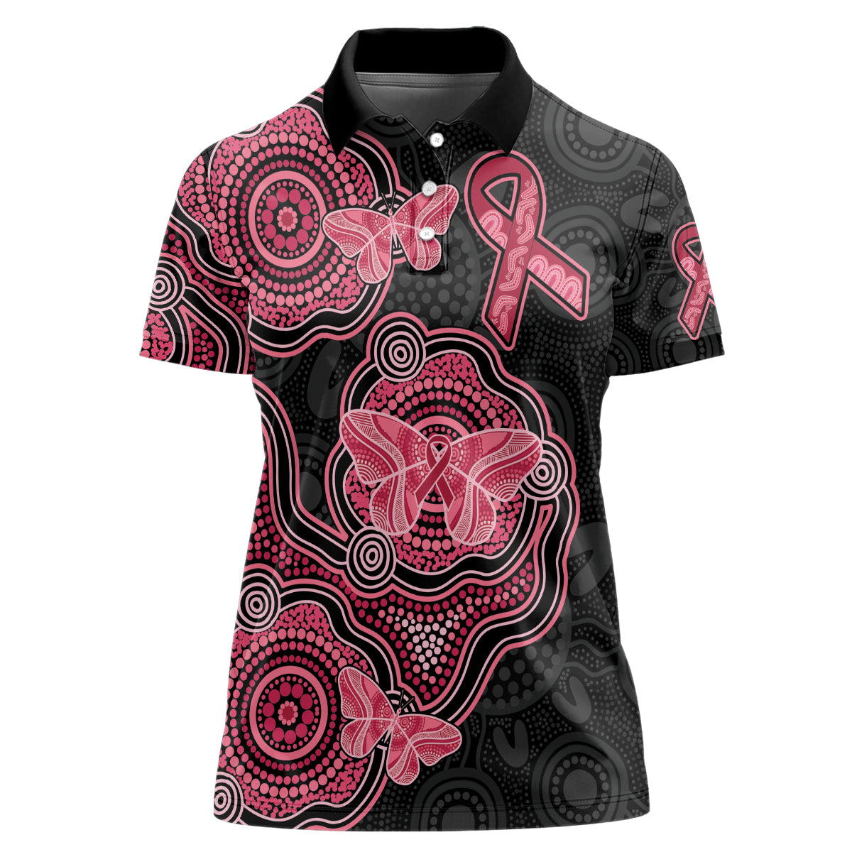 Australia Indigenous Mother's Day Women Polo Shirt Aboriginal Breast Cancer Ribbon