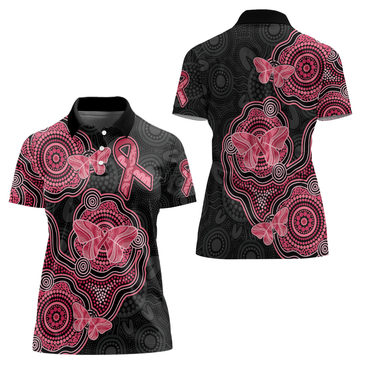 Australia Indigenous Mother's Day Women Polo Shirt Aboriginal Breast Cancer Ribbon