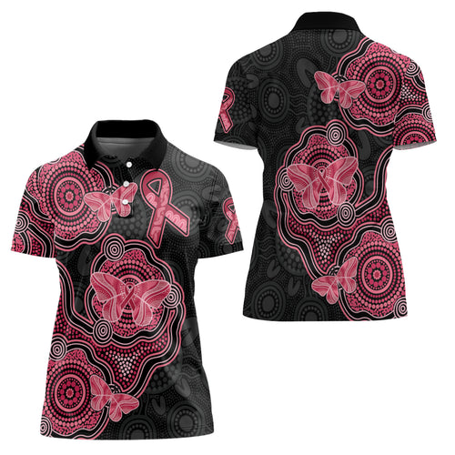 Australia Indigenous Mother's Day Women Polo Shirt Aboriginal Breast Cancer Ribbon