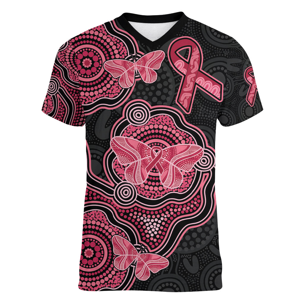 Australia Indigenous Mother's Day Women V-Neck T-Shirt Aboriginal Breast Cancer Ribbon