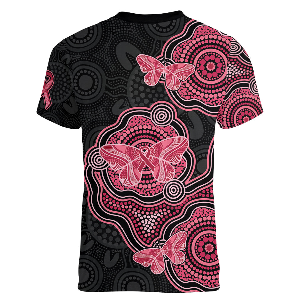 Australia Indigenous Mother's Day Women V-Neck T-Shirt Aboriginal Breast Cancer Ribbon