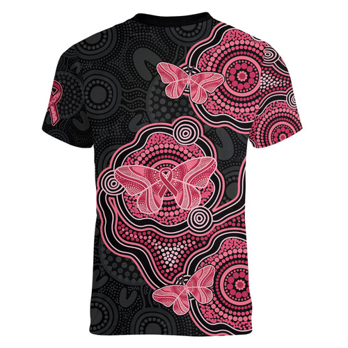 Australia Indigenous Mother's Day Women V-Neck T-Shirt Aboriginal Breast Cancer Ribbon