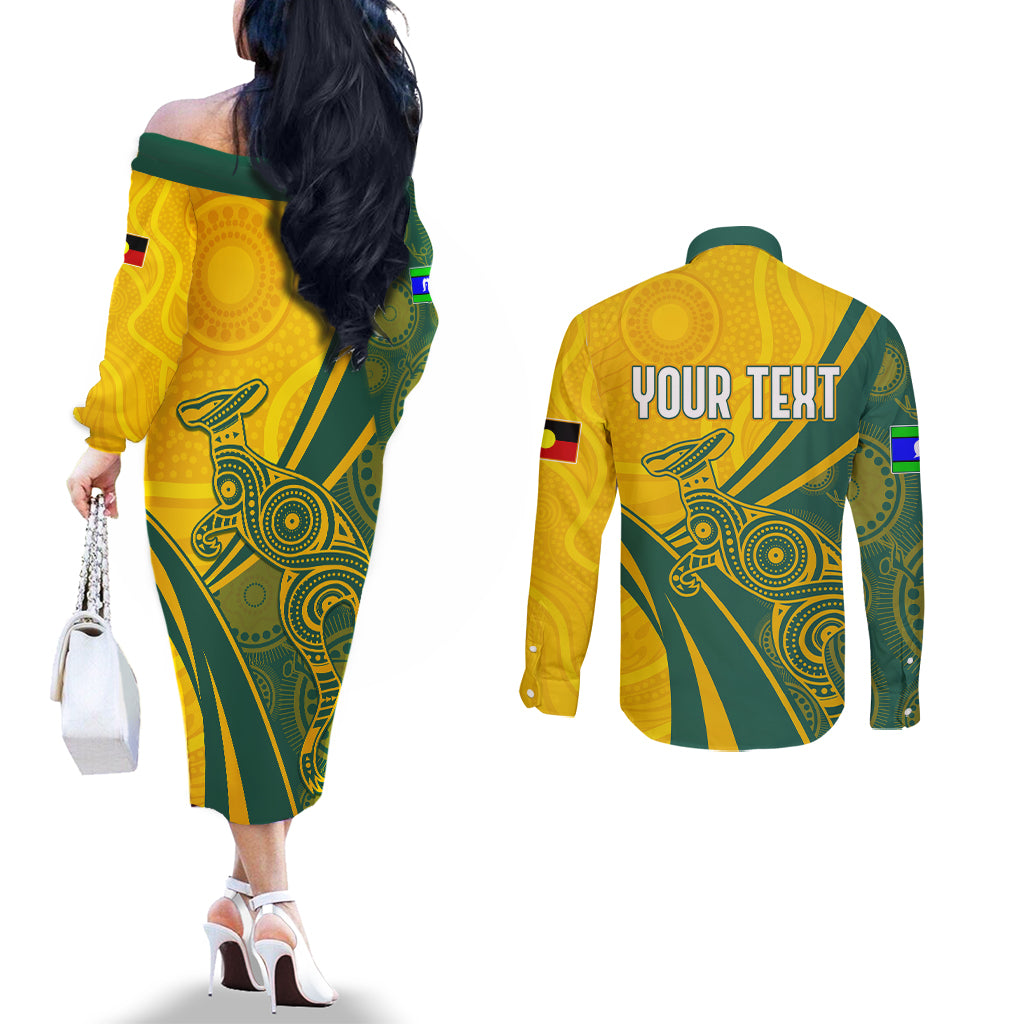 personalised-australia-soccer-matildas-indigenous-couples-matching-off-the-shoulder-long-sleeve-dress-and-long-sleeve-button-shirts-world-cup-2023