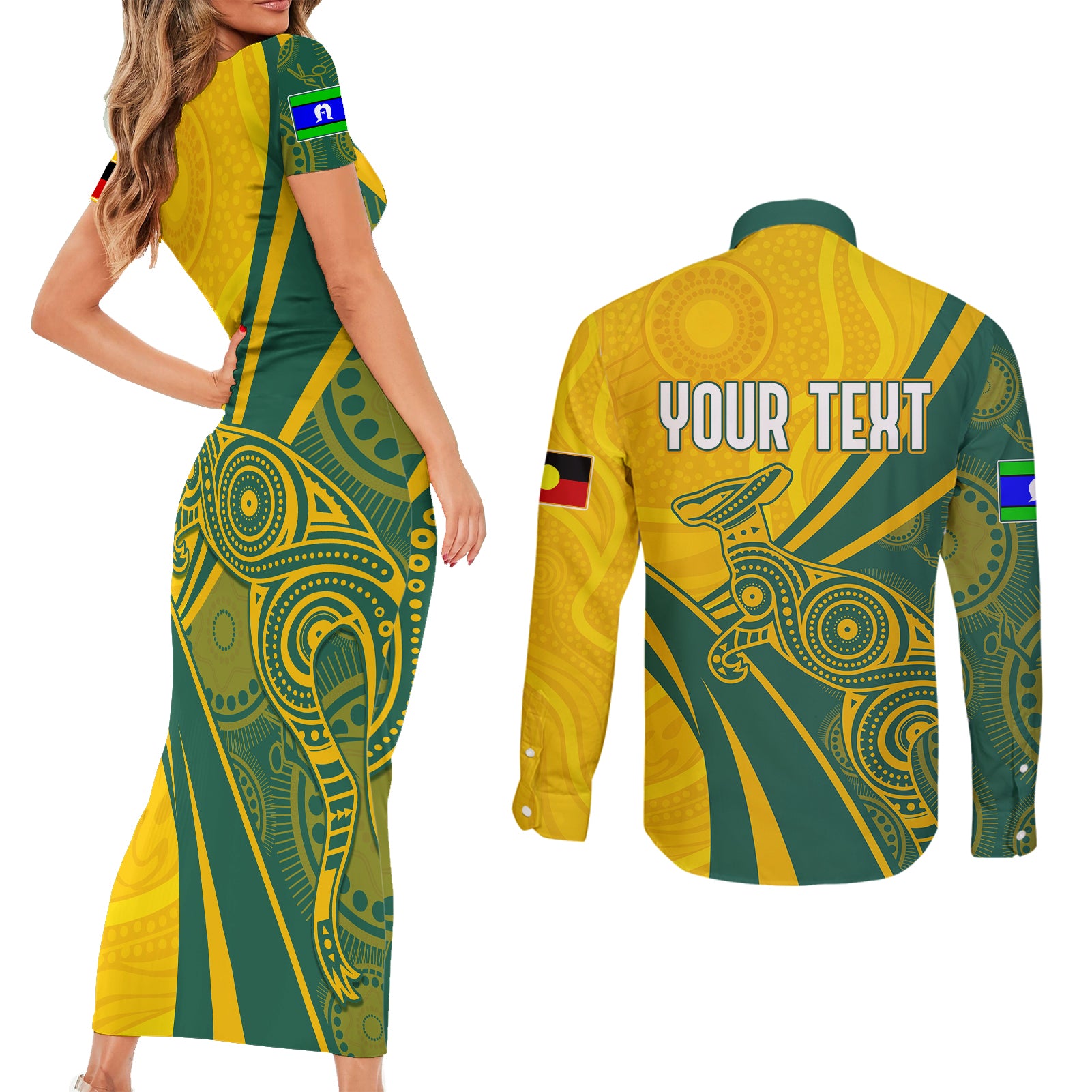 personalised-australia-soccer-matildas-indigenous-couples-matching-short-sleeve-bodycon-dress-and-long-sleeve-button-shirts-world-cup-2023