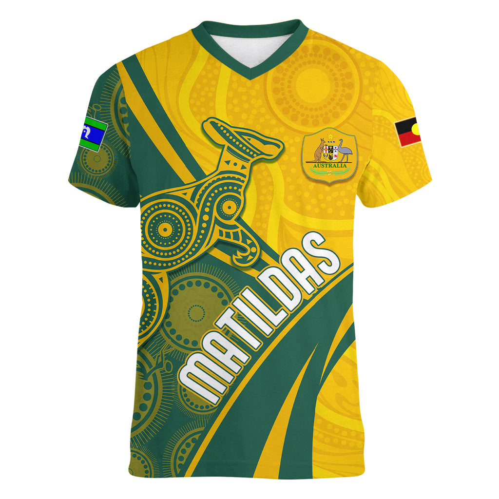 personalised-australia-soccer-matildas-indigenous-women-v-neck-t-shirt-world-cup-2023