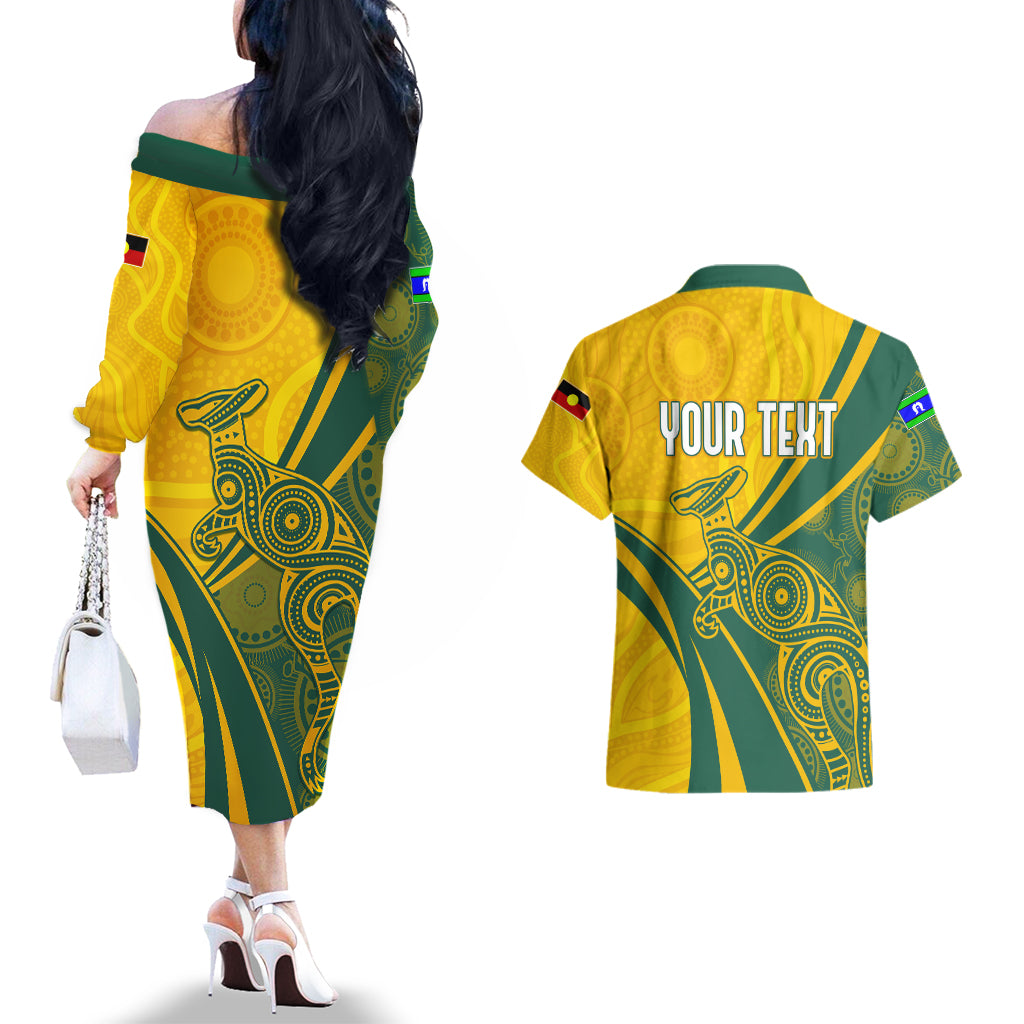 personalised-australia-soccer-socceroos-indigenous-couples-matching-off-the-shoulder-long-sleeve-dress-and-hawaiian-shirt-world-cup-2023