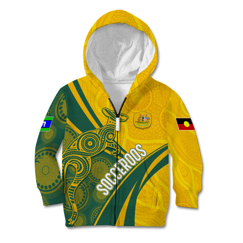 personalised-australia-soccer-socceroos-indigenous-kid-hoodie-world-cup-2023