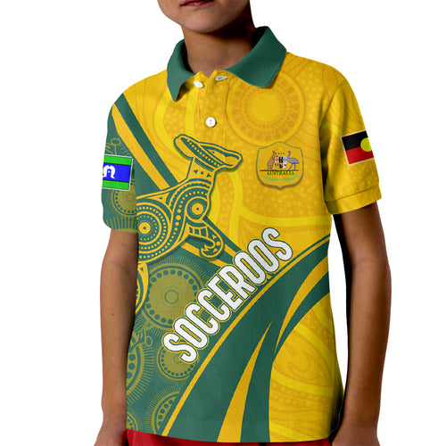 personalised-australia-soccer-socceroos-indigenous-kid-polo-shirt-world-cup-2023