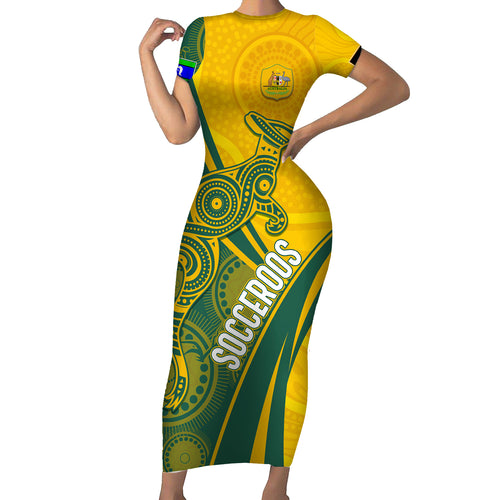 personalised-australia-soccer-socceroos-indigenous-short-sleeve-bodycon-dress-world-cup-2023