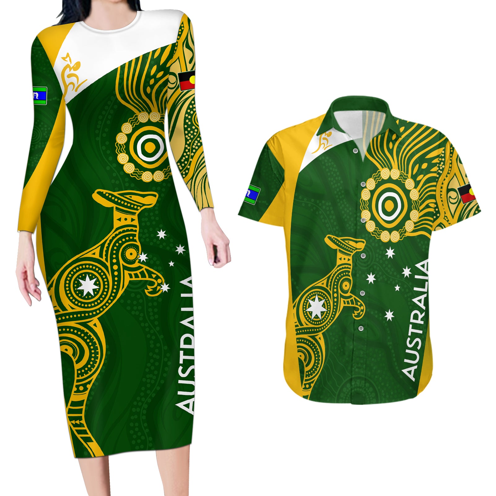 personalised-australia-indigenous-couples-matching-long-sleeve-bodycon-dress-and-hawaiian-shirt-wallabies-champions-rugby-world-cup-2023