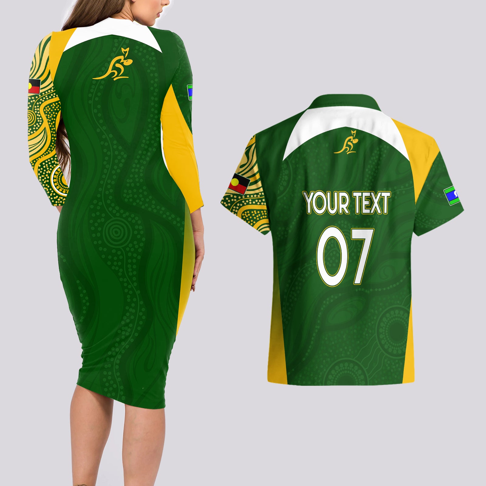 personalised-australia-indigenous-couples-matching-long-sleeve-bodycon-dress-and-hawaiian-shirt-wallabies-champions-rugby-world-cup-2023
