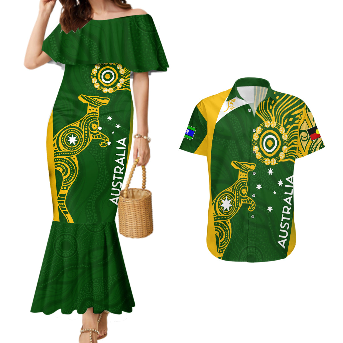 personalised-australia-indigenous-couples-matching-mermaid-dress-and-hawaiian-shirt-wallabies-champions-rugby-world-cup-2023