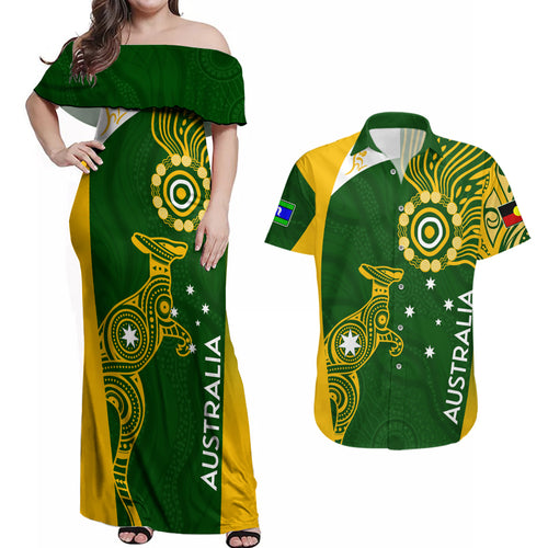 personalised-australia-indigenous-couples-matching-off-shoulder-maxi-dress-and-hawaiian-shirt-wallabies-champions-rugby-world-cup-2023