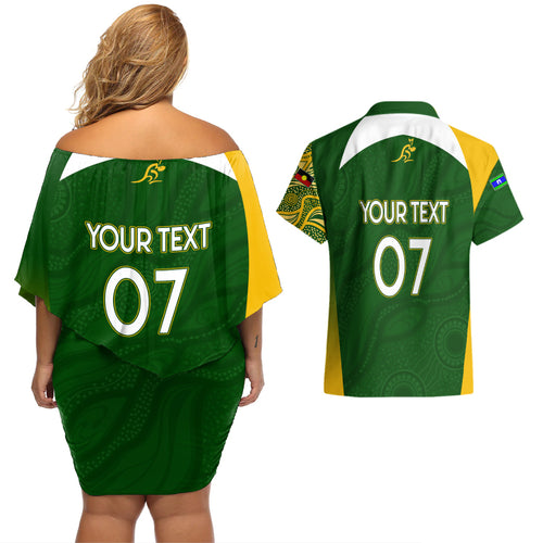 personalised-australia-indigenous-couples-matching-off-shoulder-short-dress-and-hawaiian-shirt-wallabies-champions-rugby-world-cup-2023