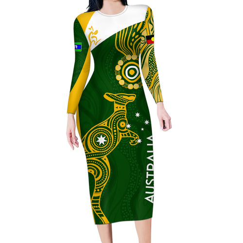 personalised-australia-indigenous-long-sleeve-bodycon-dress-wallabies-champions-rugby-world-cup-2023
