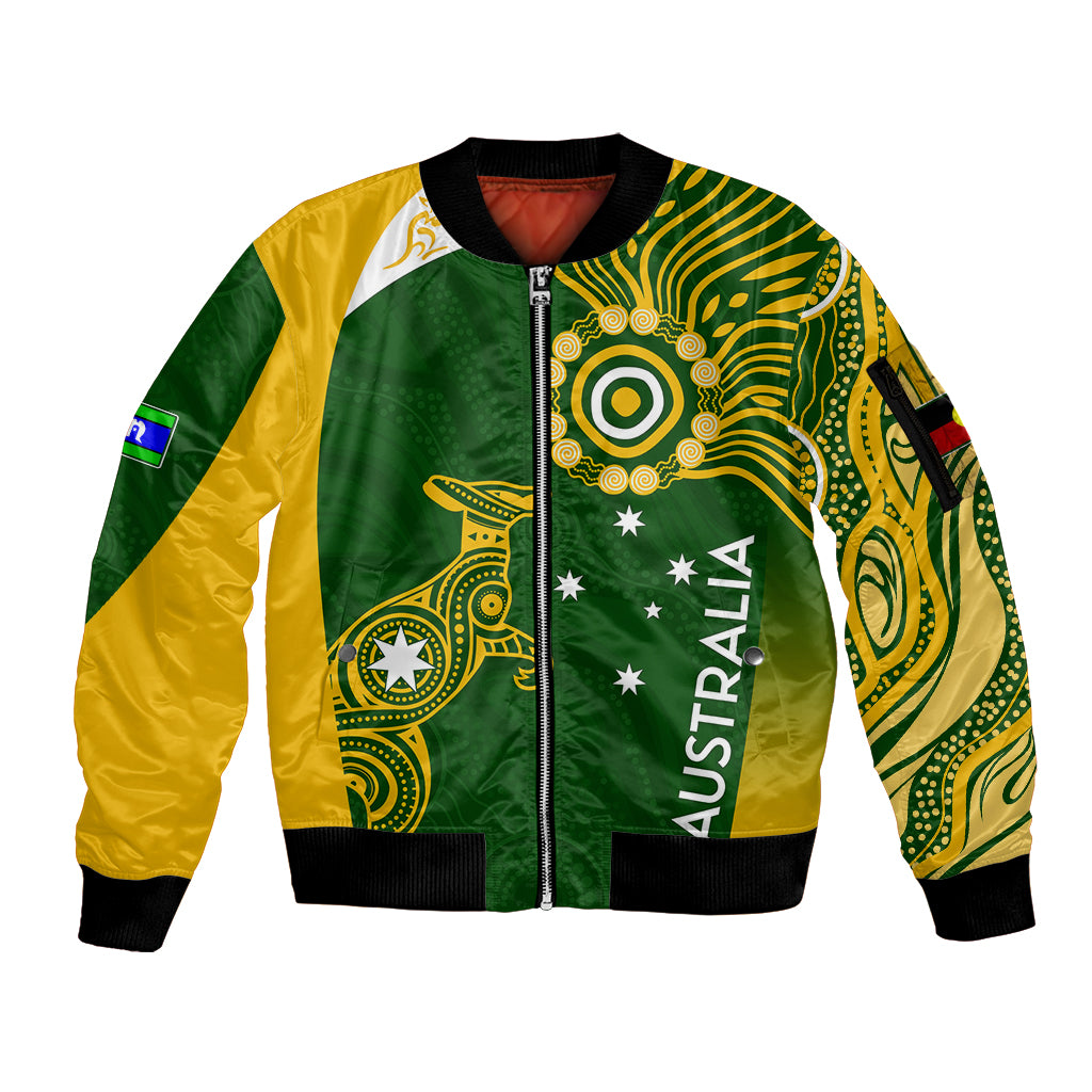 personalised-australia-indigenous-sleeve-zip-bomber-jacket-wallabies-champions-rugby-world-cup-2023