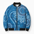 Australia Indigenous Bomber Puffer Jacket Blue Ribbon Prostate Cancer Awareness - Aussie Hoodie