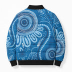 Australia Indigenous Bomber Puffer Jacket Blue Ribbon Prostate Cancer Awareness - Aussie Hoodie