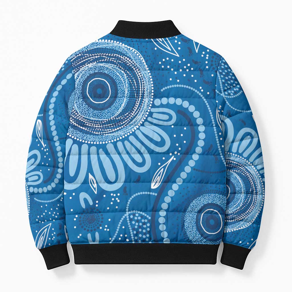 Australia Indigenous Bomber Puffer Jacket Blue Ribbon Prostate Cancer Awareness - Aussie Hoodie