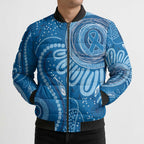 Australia Indigenous Bomber Puffer Jacket Blue Ribbon Prostate Cancer Awareness - Aussie Hoodie