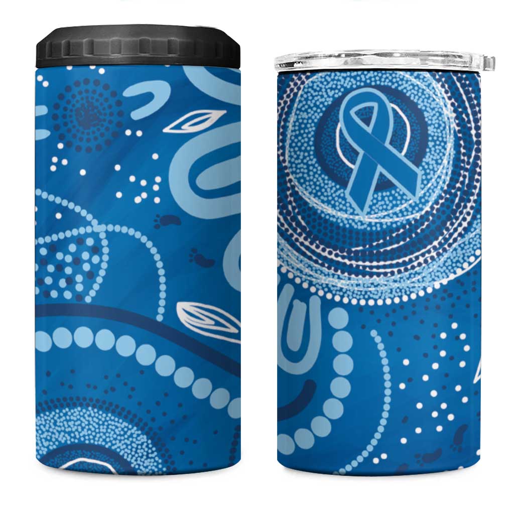 Australia Indigenous 4 in 1 Can Cooler Tumbler Blue Ribbon Prostate Cancer Awareness - Aussie Hoodie