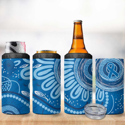 Australia Indigenous 4 in 1 Can Cooler Tumbler Blue Ribbon Prostate Cancer Awareness - Aussie Hoodie