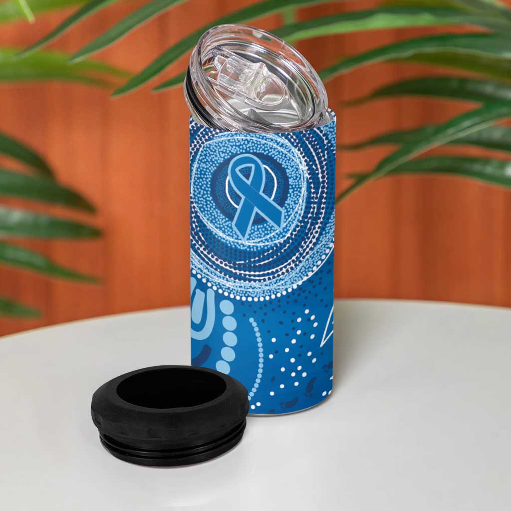 Australia Indigenous 4 in 1 Can Cooler Tumbler Blue Ribbon Prostate Cancer Awareness - Aussie Hoodie