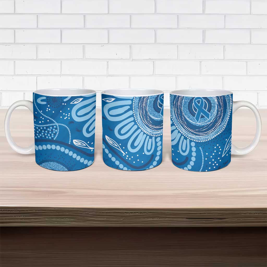 Australia Indigenous Ceramic Mug Blue Ribbon Prostate Cancer Awareness - Aussie Hoodie