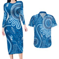Australia Indigenous Couples Matching Long Sleeve Bodycon Dress and Hawaiian Shirt Blue Ribbon Prostate Cancer Awareness - Aussie Hoodie
