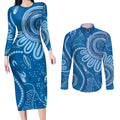 Australia Indigenous Couples Matching Long Sleeve Bodycon Dress and Long Sleeve Button Shirt Blue Ribbon Prostate Cancer Awareness - Aussie Hoodie