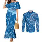 Australia Indigenous Couples Matching Mermaid Dress and Long Sleeve Button Shirt Blue Ribbon Prostate Cancer Awareness - Aussie Hoodie