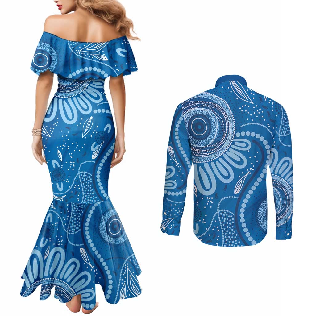 Australia Indigenous Couples Matching Mermaid Dress and Long Sleeve Button Shirt Blue Ribbon Prostate Cancer Awareness - Aussie Hoodie