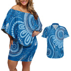 Australia Indigenous Couples Matching Off Shoulder Short Dress and Hawaiian Shirt Blue Ribbon Prostate Cancer Awareness - Aussie Hoodie