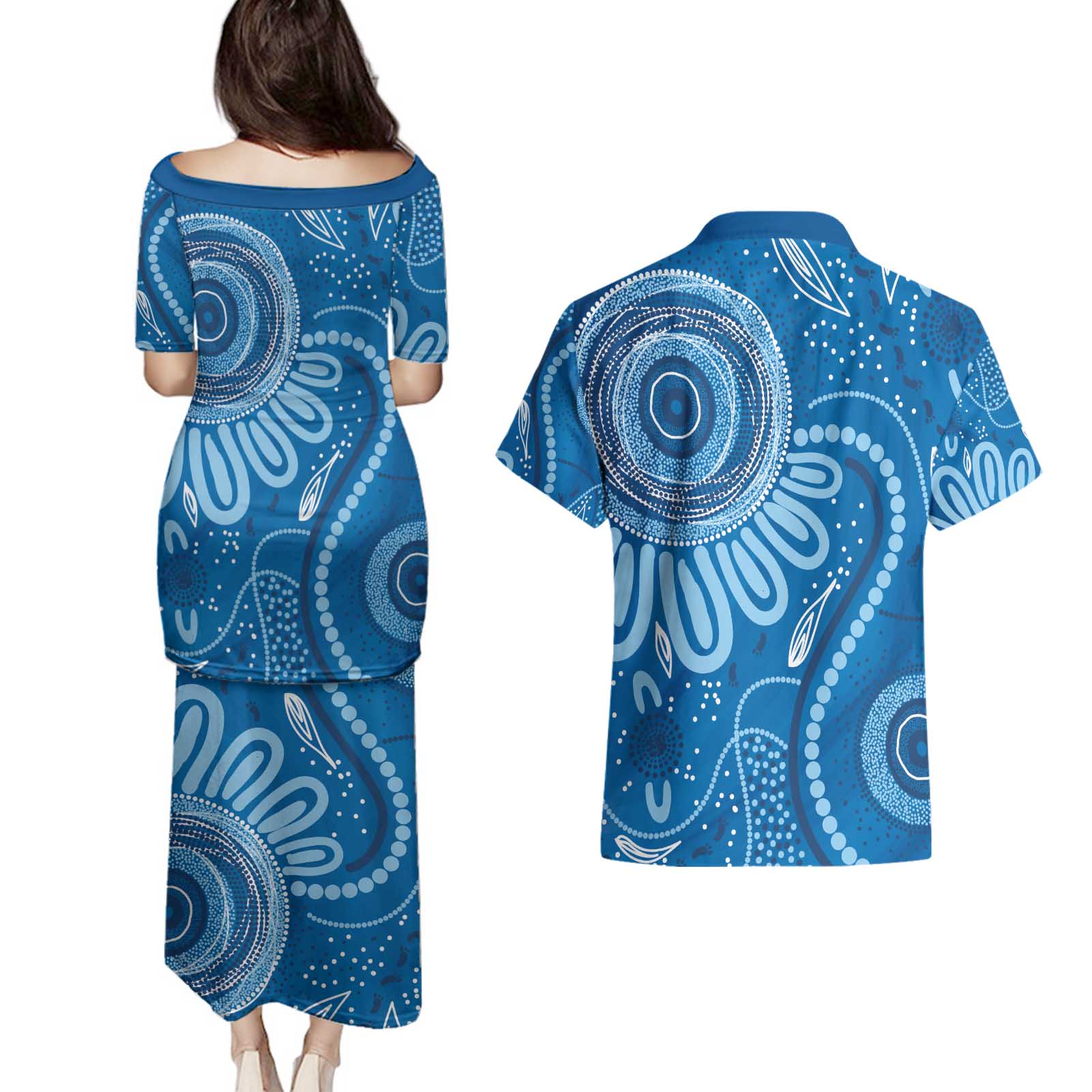 Australia Indigenous Couples Matching Puletasi and Hawaiian Shirt Blue Ribbon Prostate Cancer Awareness - Aussie Hoodie