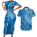 Australia Indigenous Couples Matching Short Sleeve Bodycon Dress and Hawaiian Shirt Blue Ribbon Prostate Cancer Awareness - Aussie Hoodie