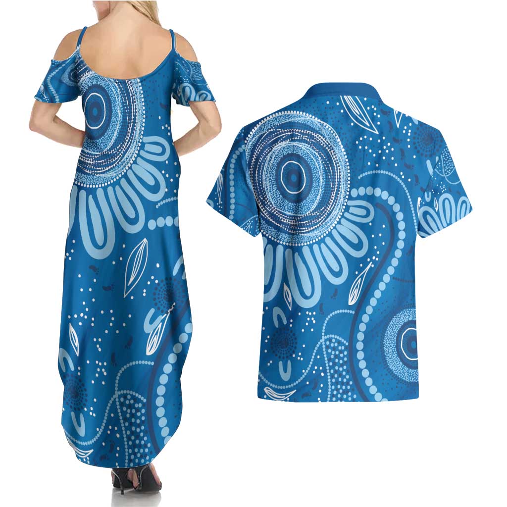 Australia Indigenous Couples Matching Summer Maxi Dress and Hawaiian Shirt Blue Ribbon Prostate Cancer Awareness - Aussie Hoodie