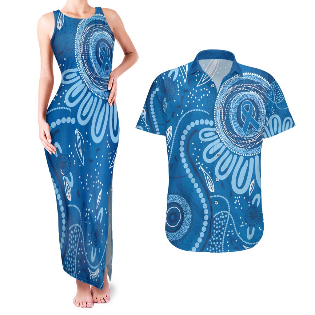 Australia Indigenous Couples Matching Tank Maxi Dress and Hawaiian Shirt Blue Ribbon Prostate Cancer Awareness - Aussie Hoodie