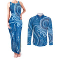 Australia Indigenous Couples Matching Tank Maxi Dress and Long Sleeve Button Shirt Blue Ribbon Prostate Cancer Awareness - Aussie Hoodie