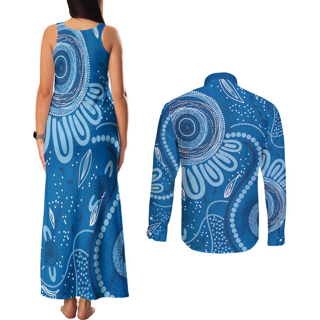 Australia Indigenous Couples Matching Tank Maxi Dress and Long Sleeve Button Shirt Blue Ribbon Prostate Cancer Awareness - Aussie Hoodie