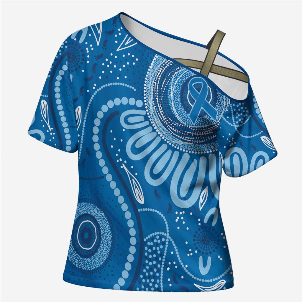 Australia Indigenous Cross Shoulder Shirt Blue Ribbon Prostate Cancer Awareness - Aussie Hoodie
