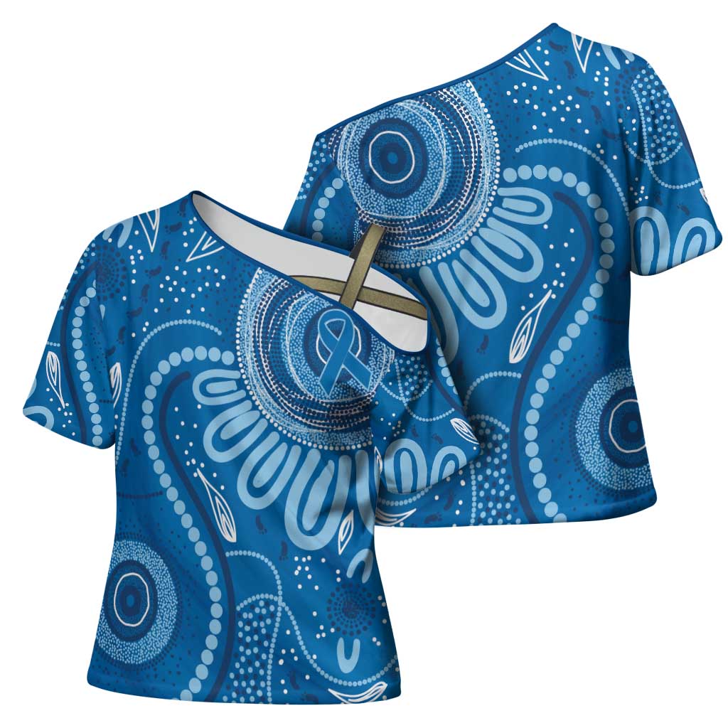 Australia Indigenous Cross Shoulder Shirt Blue Ribbon Prostate Cancer Awareness - Aussie Hoodie