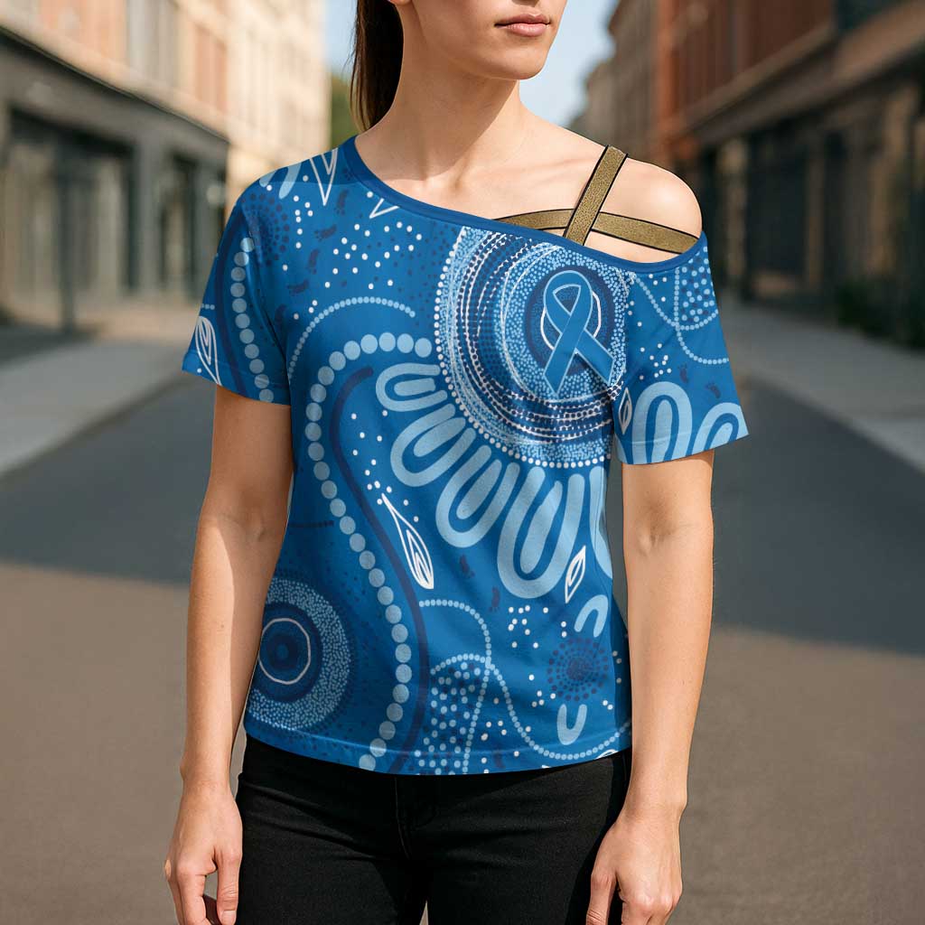 Australia Indigenous Cross Shoulder Shirt Blue Ribbon Prostate Cancer Awareness - Aussie Hoodie