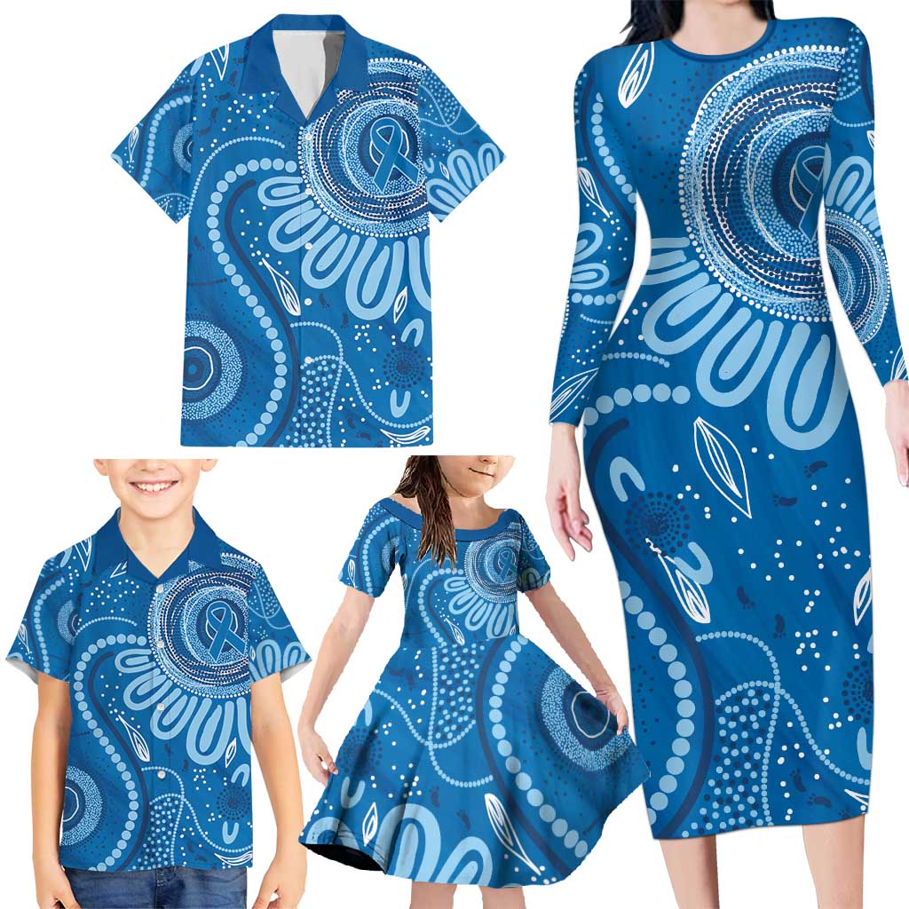 Australia Indigenous Family Matching Long Sleeve Bodycon Dress and Hawaiian Shirt Blue Ribbon Prostate Cancer Awareness - Aussie Hoodie