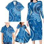 Australia Indigenous Family Matching Long Sleeve Bodycon Dress and Hawaiian Shirt Blue Ribbon Prostate Cancer Awareness - Aussie Hoodie
