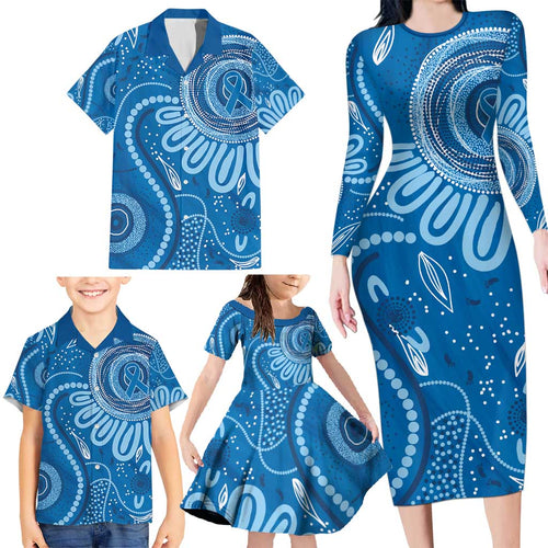 Australia Indigenous Family Matching Long Sleeve Bodycon Dress and Hawaiian Shirt Blue Ribbon Prostate Cancer Awareness - Aussie Hoodie