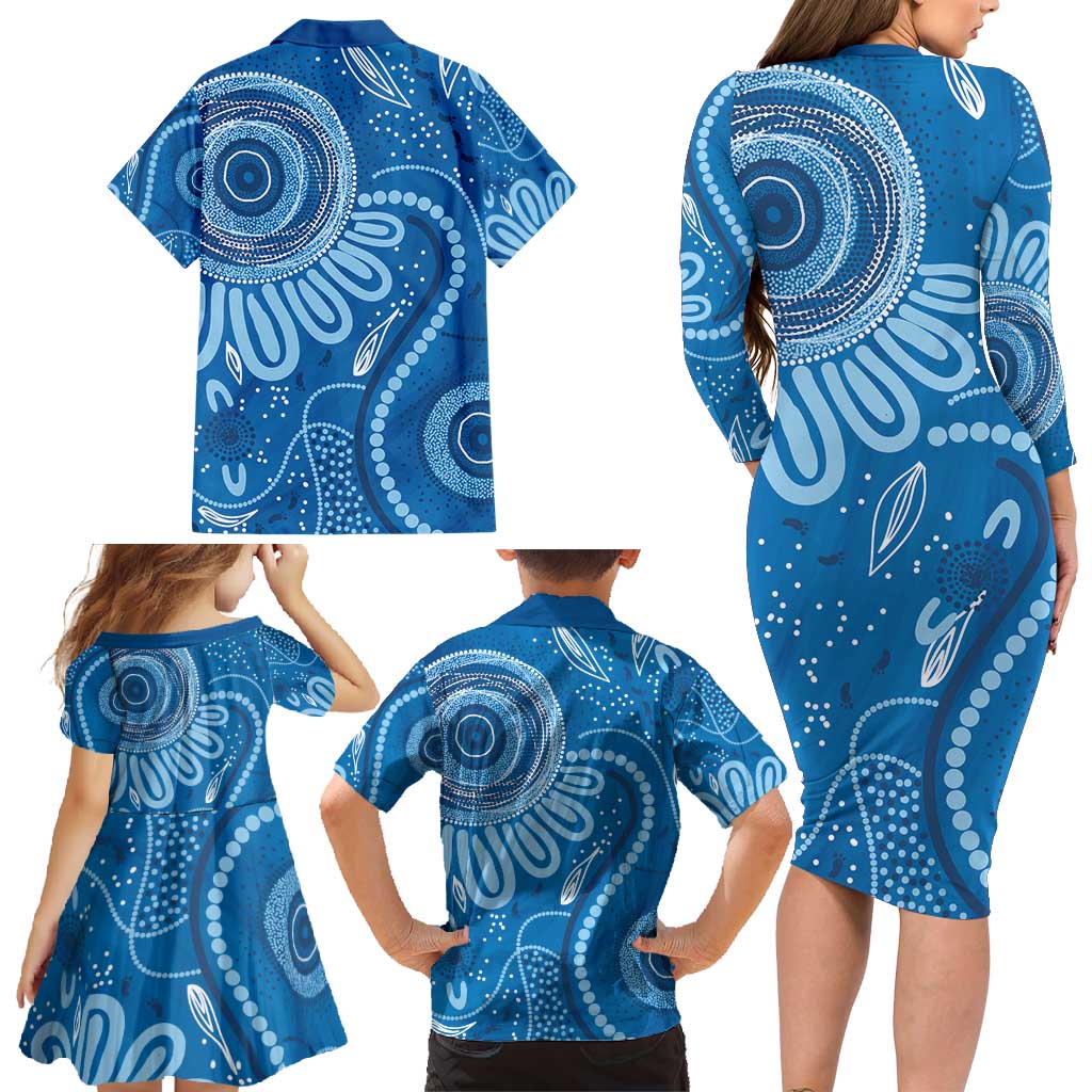 Australia Indigenous Family Matching Long Sleeve Bodycon Dress and Hawaiian Shirt Blue Ribbon Prostate Cancer Awareness - Aussie Hoodie