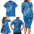 Australia Indigenous Family Matching Long Sleeve Bodycon Dress and Hawaiian Shirt Blue Ribbon Prostate Cancer Awareness - Aussie Hoodie