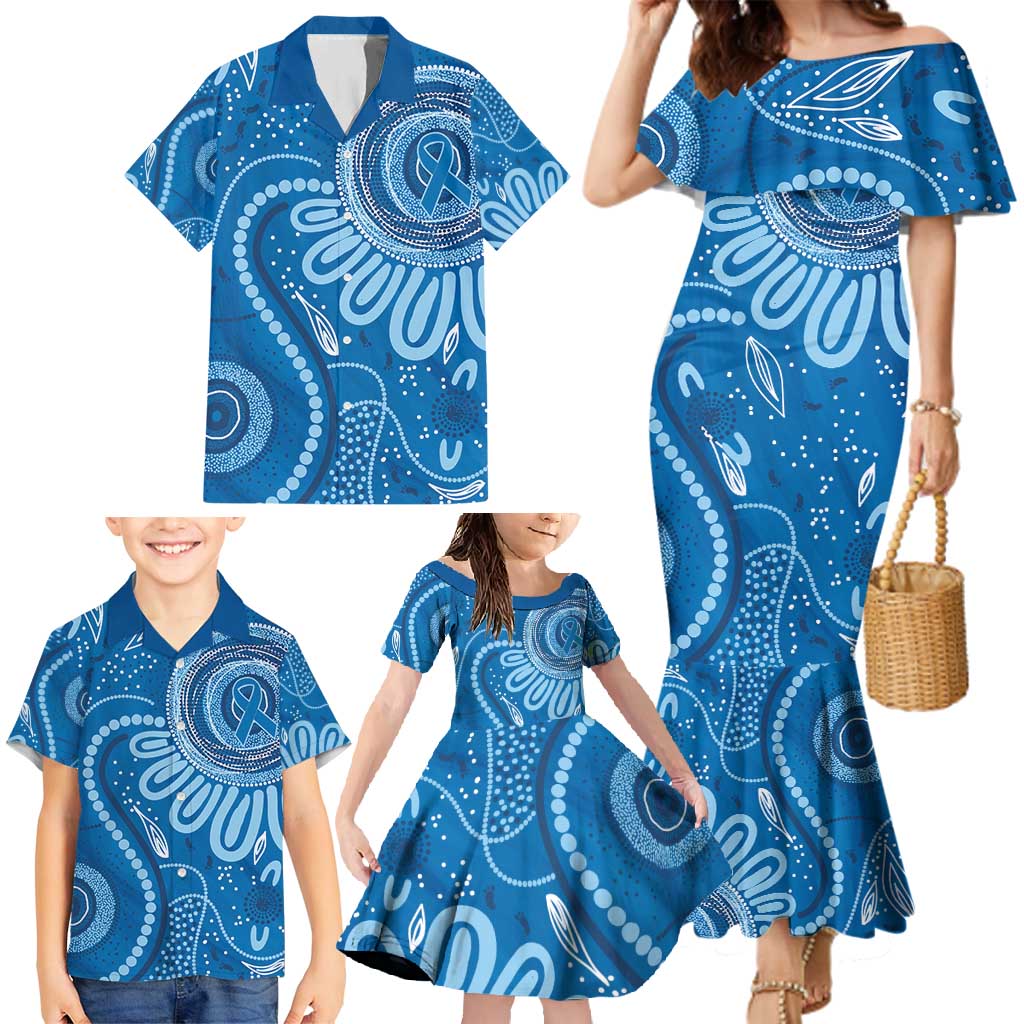 Australia Indigenous Family Matching Mermaid Dress and Hawaiian Shirt Blue Ribbon Prostate Cancer Awareness - Aussie Hoodie