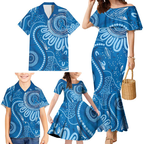 Australia Indigenous Family Matching Mermaid Dress and Hawaiian Shirt Blue Ribbon Prostate Cancer Awareness - Aussie Hoodie